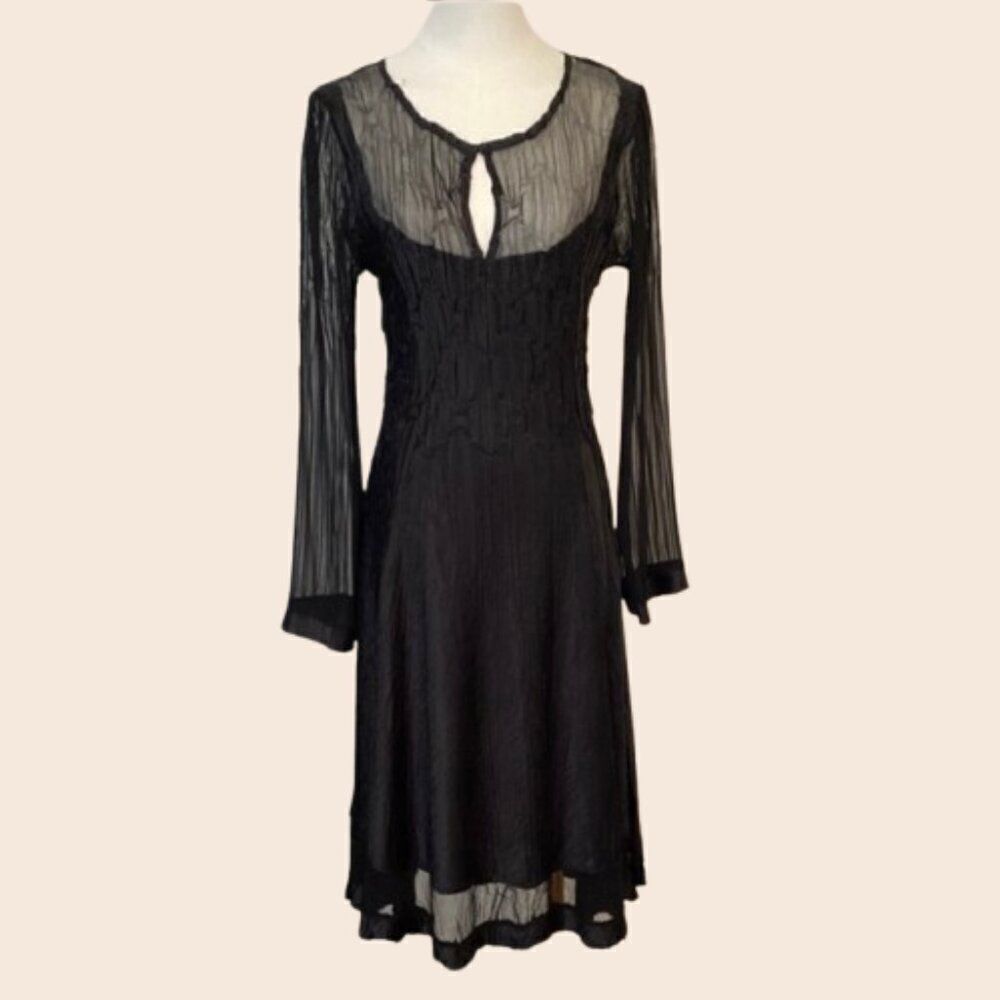 Komarov Black Witchy Crinkle Long Sleeve Midi Dress Size Large
